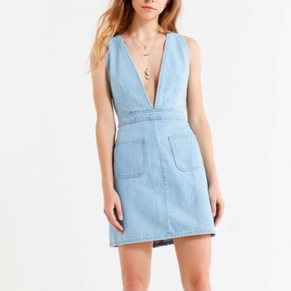 UO Plunge V-neck Denim Mini Dress Small